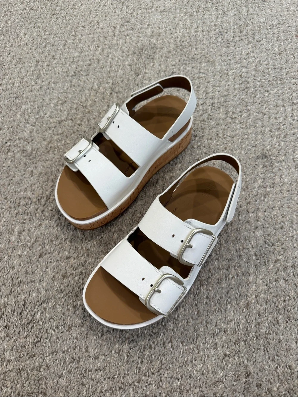 Fitflop White Cork-Platform Double Buckle Sandals